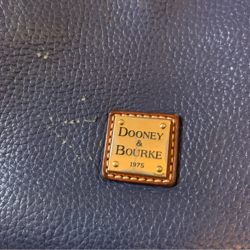 Vintage Dooney & Bourke 1990s Navy Tote Bag Pebble Leather Brown Trim Top Handle - Picture 4 of 16